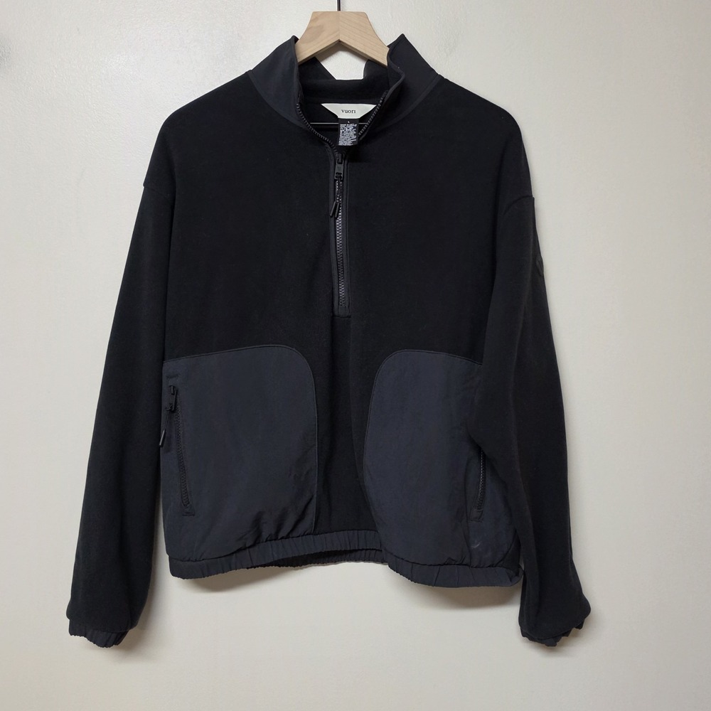 Vuori Aspen Half Zip Jacket Womens Large Black Polartec Fleece Pockets VW599